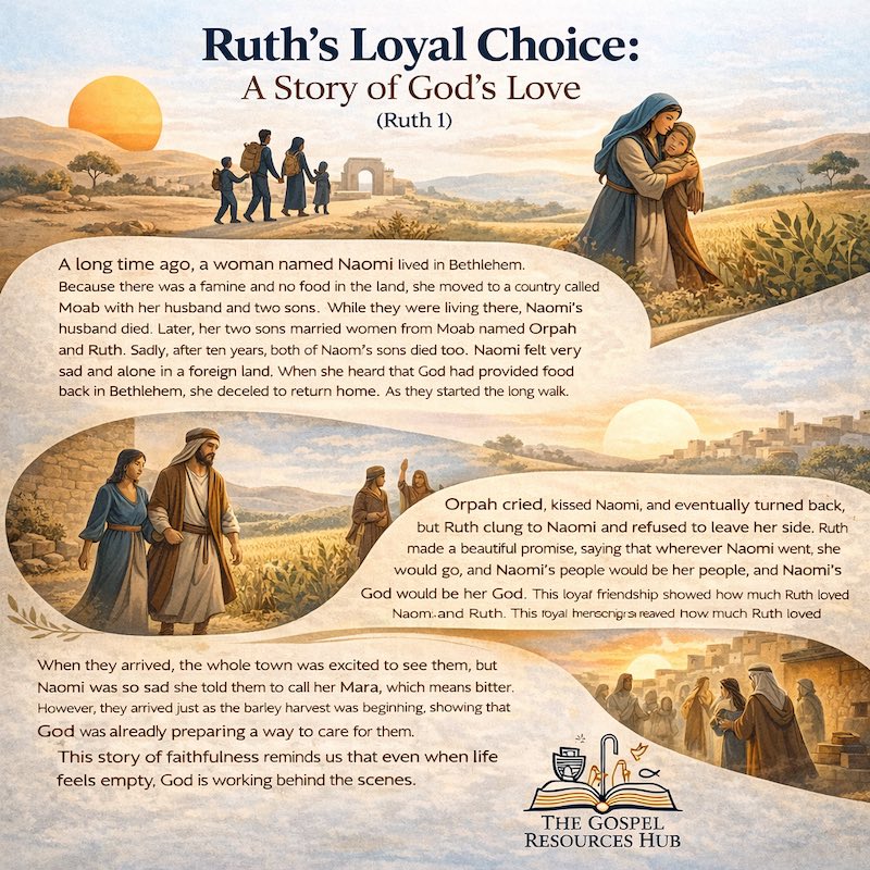 Ruth and Naomi's Journey Map: Free Ruth 1 Sunday School Lesson Infographic for Kids